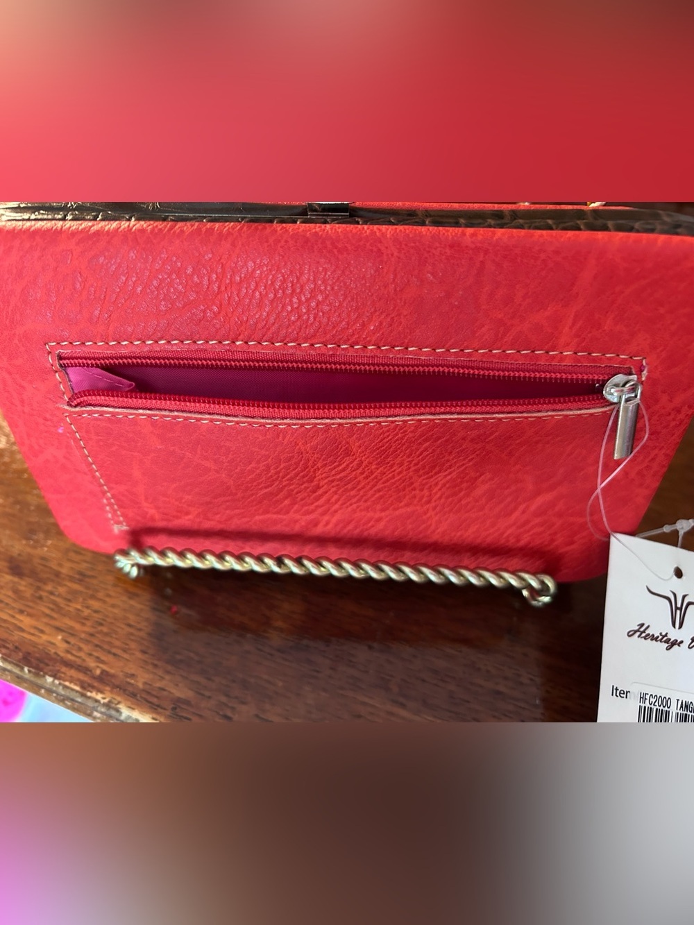 NWT Heritage West Western Rhinestone Cross Wallet Red BrownCroc Embossed Bling - Picture 8 of 15